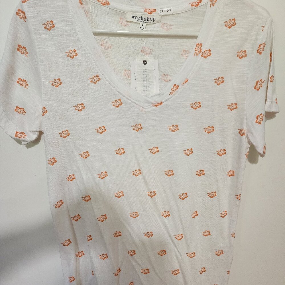 NWT - Short Sleeved White Tee with Floral Pattern